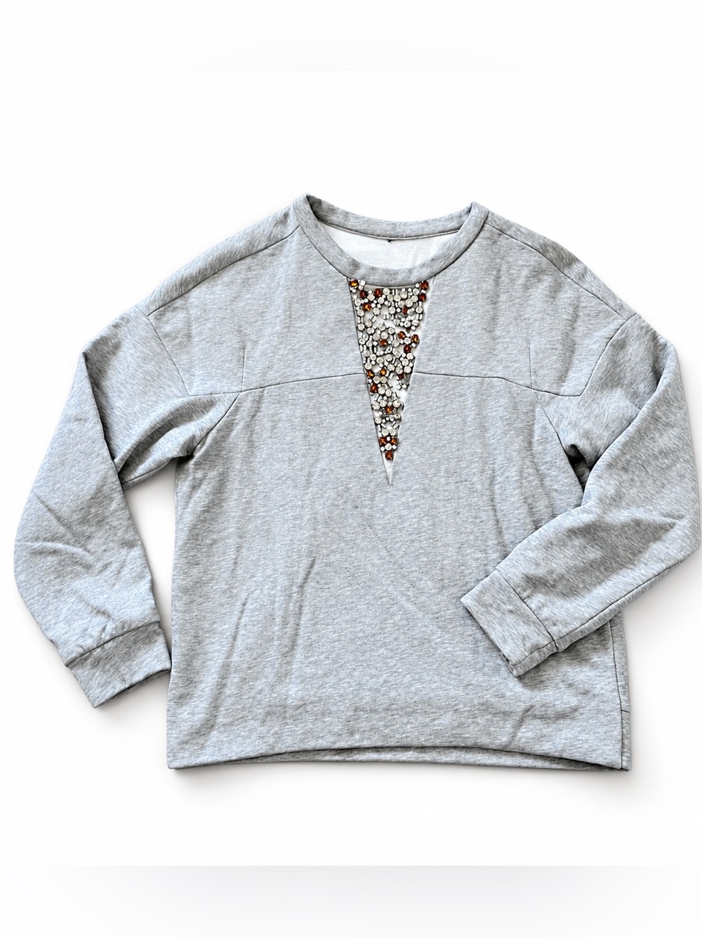 3.1 Phillip Lim Heather Gray Jeweled Sweatshirt Long Sleeve Top Size M